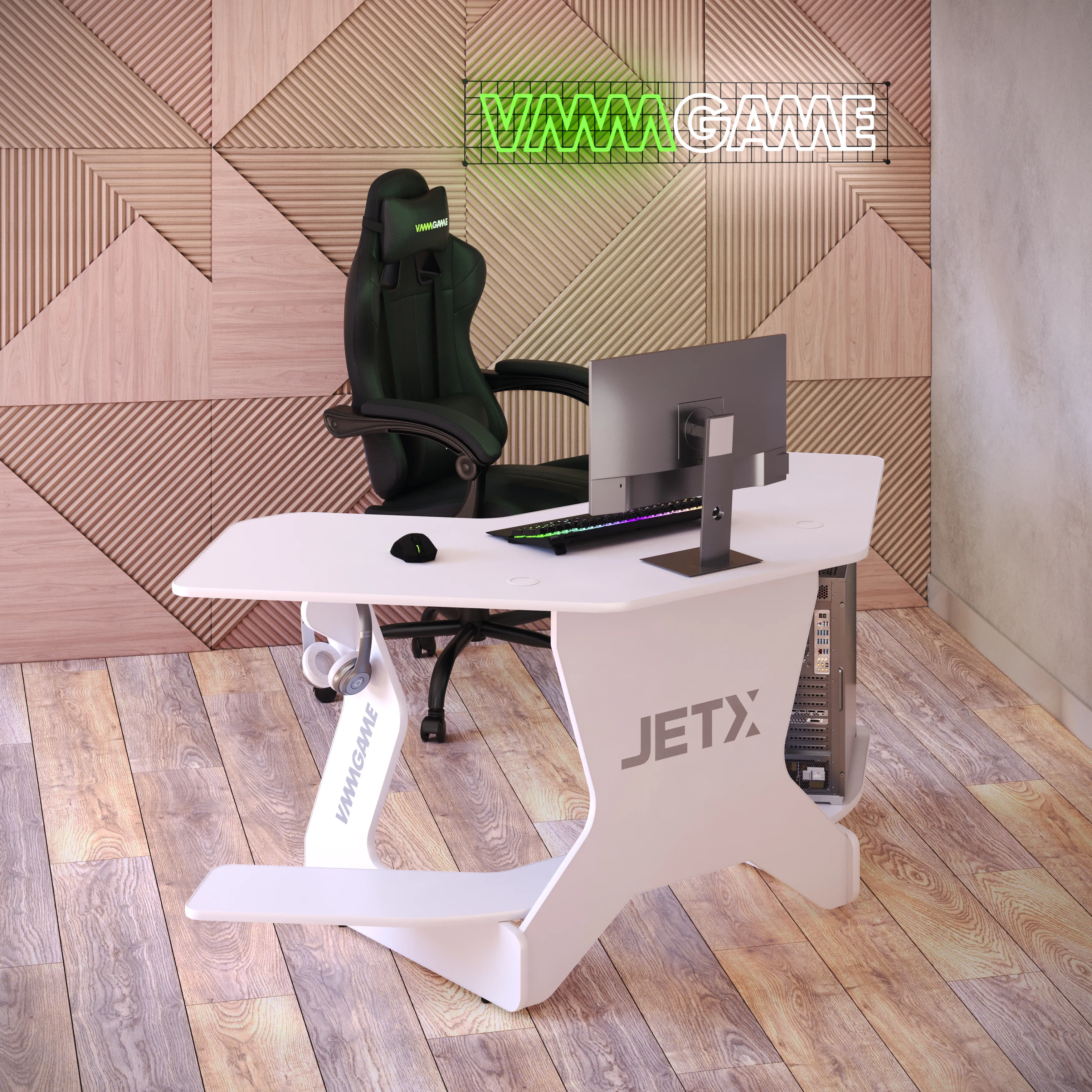 Стол компьютерный игровой угловой VMMGAME JETX LIGHT WHITE SF-1WWE