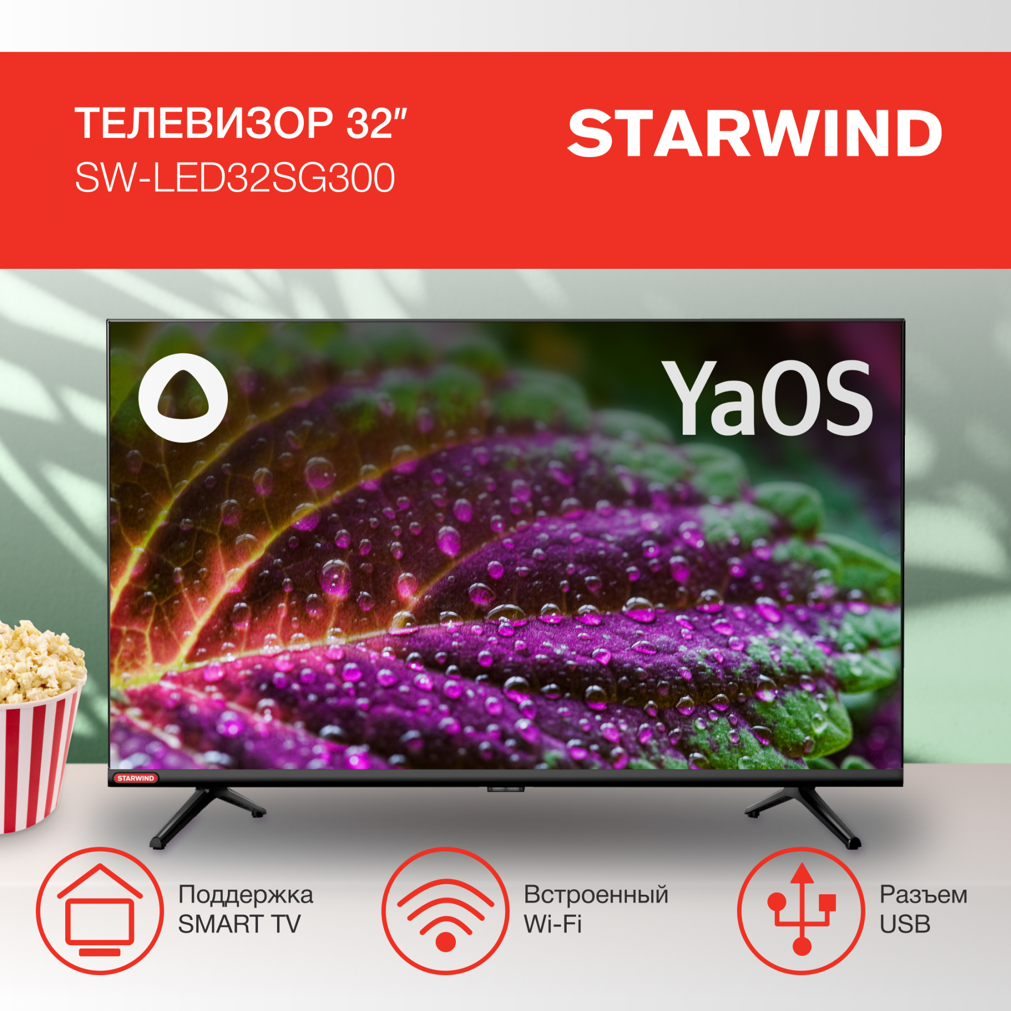 Телевизор Starwind SW-LED32SG300 Яндекс.ТВ Frameless черный HD 60Hz